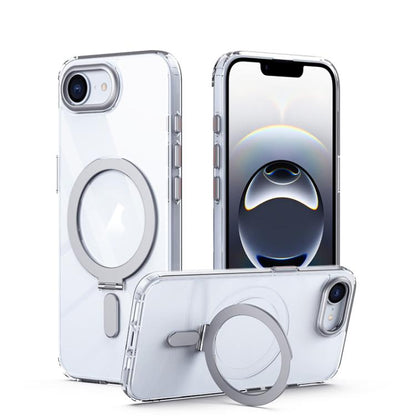 For iPhone 16e Airbag MagSafe Shockproof Frosted Phone Case with Fold Holder(Silver) - iPhone 16e Cases by buy2fix | Online Shopping UK | buy2fix
