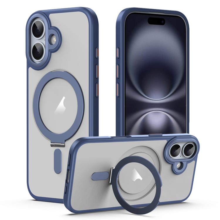 For iPhone 17 Airbag MagSafe Shockproof Frosted Phone Case with Fold Holder(Blue) - iPhone 17 Cases by buy2fix | Online Shopping UK | buy2fix