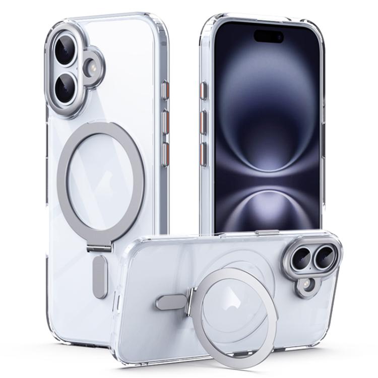 For iPhone 17 Airbag MagSafe Shockproof Frosted Phone Case with Fold Holder(Silver) - iPhone 17 Cases by buy2fix | Online Shopping UK | buy2fix