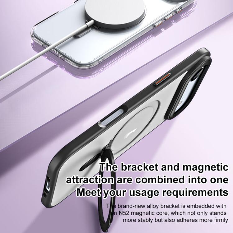 For iPhone Air Airbag MagSafe Shockproof Frosted Phone Case with Fold Holder(Silver) - iPhone Air Cases by buy2fix | Online Shopping UK | buy2fix