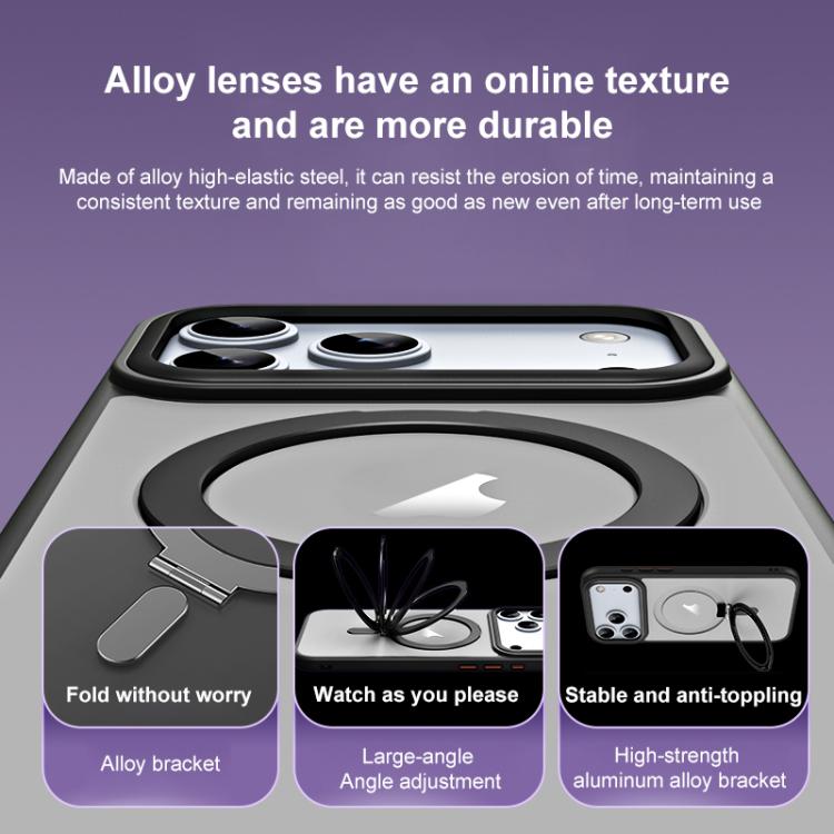 For iPhone 17 Pro Airbag MagSafe Shockproof Frosted Phone Case with Fold Holder(Silver) - iPhone 17 Pro Cases by buy2fix | Online Shopping UK | buy2fix