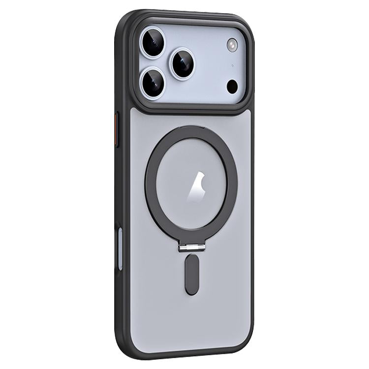 For iPhone 17 Pro Max Airbag MagSafe Shockproof Frosted Phone Case with Fold Holder(Black) - iPhone 17 Pro Max Cases by buy2fix | Online Shopping UK | buy2fix