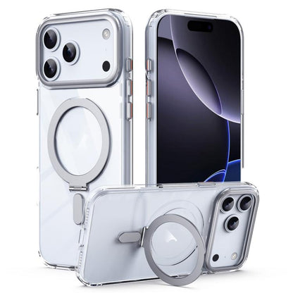 For iPhone 17 Pro Max Airbag MagSafe Shockproof Frosted Phone Case with Fold Holder(Silver) - iPhone 17 Pro Max Cases by buy2fix | Online Shopping UK | buy2fix