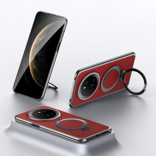For Huawei Mate 70 SULADA Top Grain Leather MagSafe Magnetic Holder Phone Case(Red)