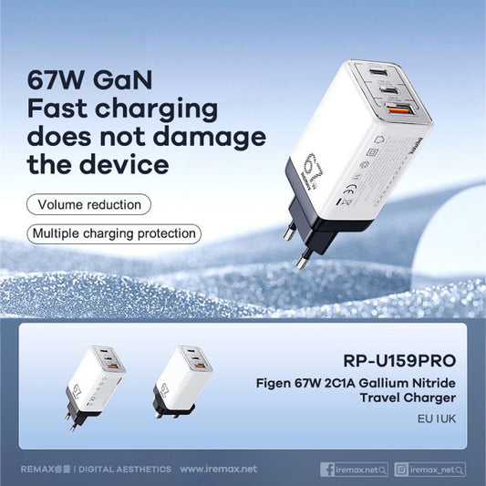 REMAX  RP-U159PRO Figen Series 67W Dual Type-C USB GaN Laptop Charger, Plug:UK Plug(White) - USB Charger by REMAX | Online Shopping UK | buy2fix