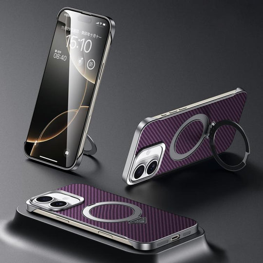 For iPhone 16 SULADA Kevlar Texture MagSafe Magnetic Holder Phone Case(Purple)