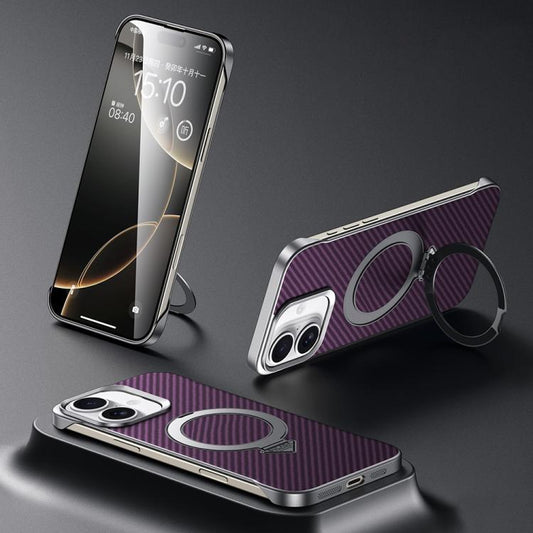 For iPhone 16 Plus SULADA Kevlar Texture MagSafe Magnetic Holder Phone Case(Purple) - iPhone 16 Plus Cases by SULADA | Online Shopping UK | buy2fix
