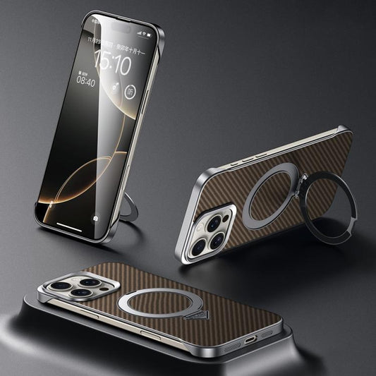 For iPhone 16 Pro SULADA Kevlar Texture MagSafe Magnetic Holder Phone Case(Brown) - iPhone 16 Pro Cases by SULADA | Online Shopping UK | buy2fix