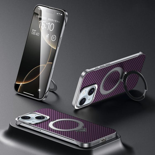 For iPhone 15 SULADA Kevlar Texture MagSafe Magnetic Holder Phone Case(Purple) - iPhone 15 Cases by SULADA | Online Shopping UK | buy2fix