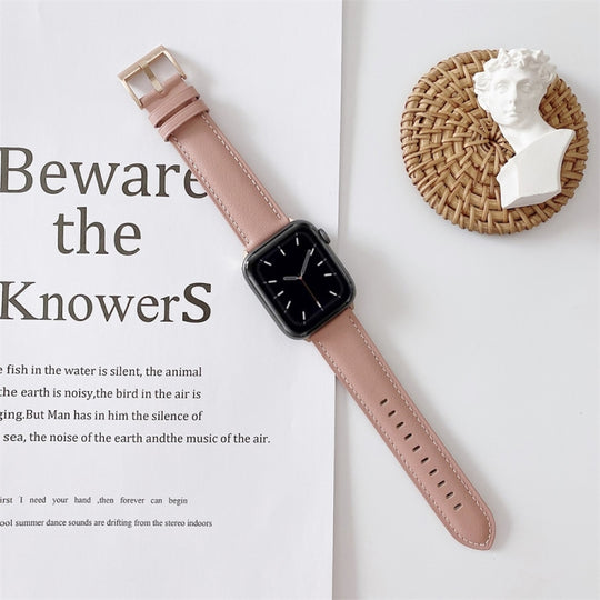 For Apple Watch 5 & 4 44mm / 3 & 2 & 1 42mm V Tail Style Stitching Leather Watch Band(Pink)