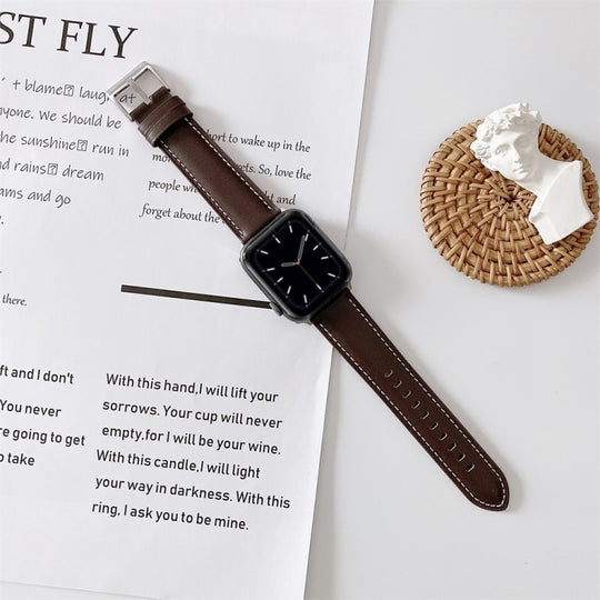 For Apple Watch 5 & 4 44mm / 3 & 2 & 1 42mm V Tail Style Stitching Leather Watch Band(Coffee)