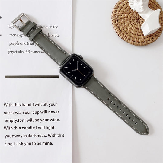 For Apple Watch Series 9&8&7 41mm / SE 3&SE 2&6&SE&5&4 40mm / 3&2&1 38mm V Tail Style Stitching Leather Watch Band(Grey)