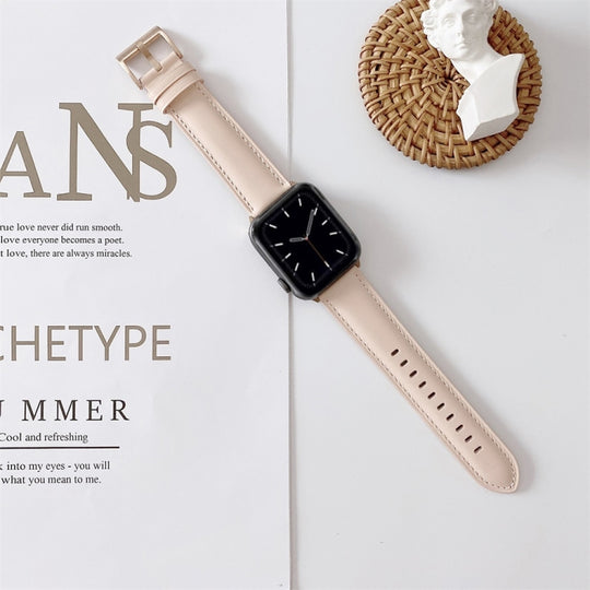For Apple Watch Series 9&8&7 41mm / SE 3&SE 2&6&SE&5&4 40mm / 3&2&1 38mm V Tail Style Stitching Leather Watch Band(Pink)