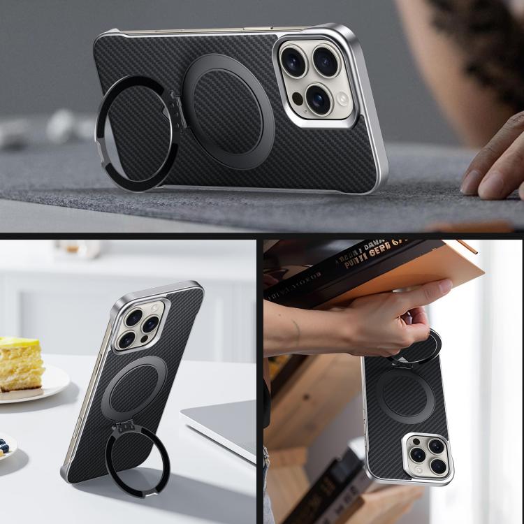 For iPhone 16 Pro SULADA Kevlar Texture MagSafe Magnetic Holder Phone Case(Black) - iPhone 16 Pro Cases by SULADA | Online Shopping UK | buy2fix