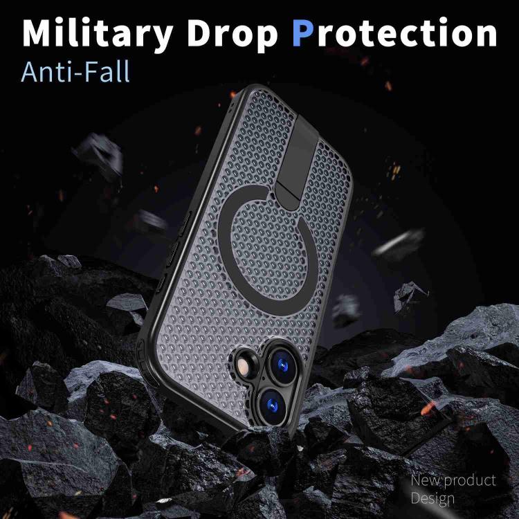 For iPhone 17 Honeycomb Cooling MagSafe Holder Phone Case(Black) - iPhone 17 Cases by buy2fix | Online Shopping UK | buy2fix