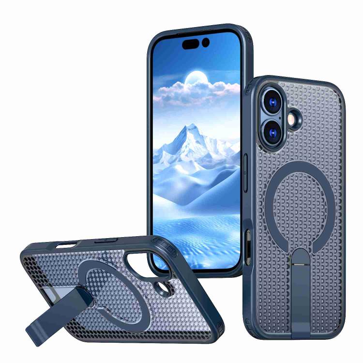 For iPhone 17 Honeycomb Cooling MagSafe Holder Phone Case(Blue) - iPhone 17 Cases by buy2fix | Online Shopping UK | buy2fix