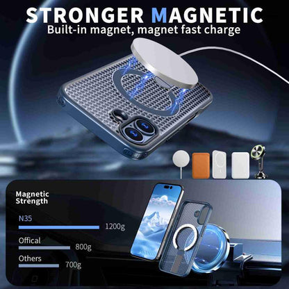 For iPhone 17 Honeycomb Cooling MagSafe Holder Phone Case(Blue) - iPhone 17 Cases by buy2fix | Online Shopping UK | buy2fix