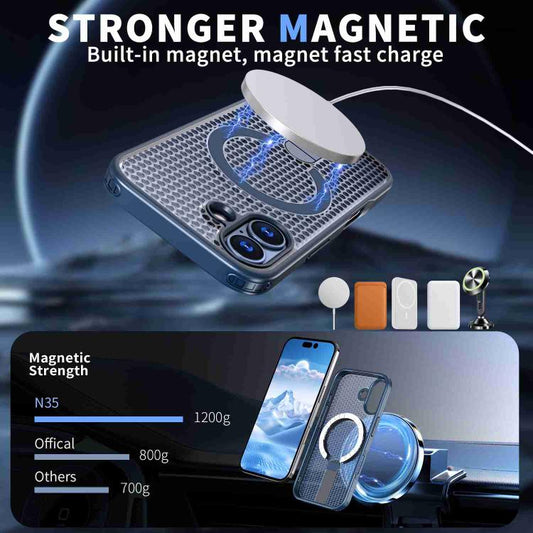 For iPhone 17 Honeycomb Cooling MagSafe Holder Phone Case(Blue) - iPhone 17 Cases by buy2fix | Online Shopping UK | buy2fix