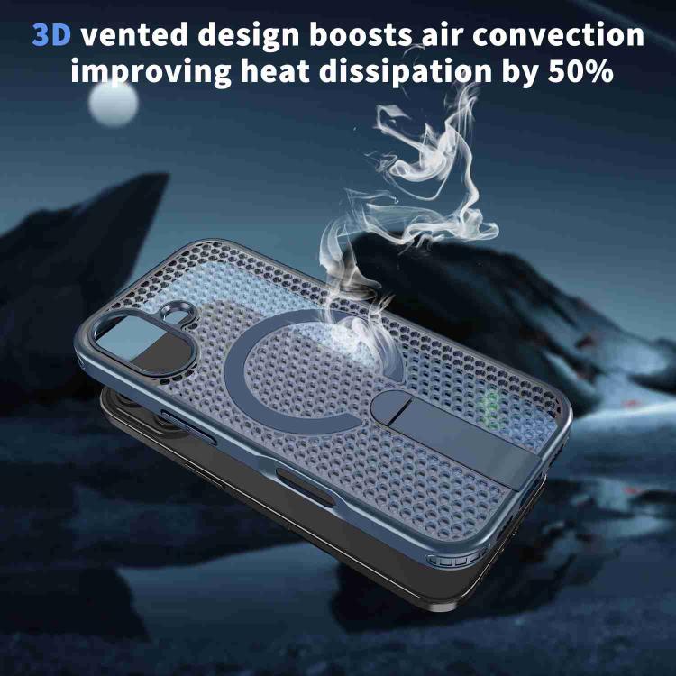 For iPhone 17 Honeycomb Cooling MagSafe Holder Phone Case(Blue) - iPhone 17 Cases by buy2fix | Online Shopping UK | buy2fix