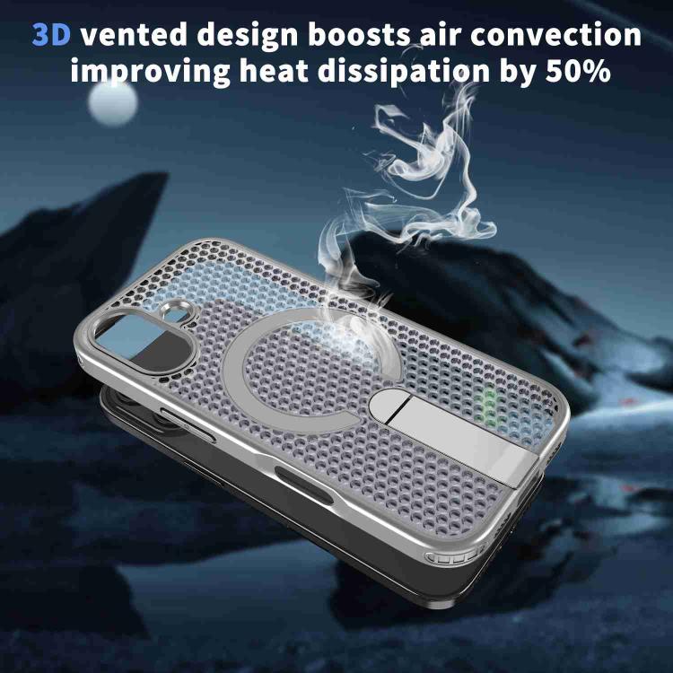 For iPhone 17 Honeycomb Cooling MagSafe Holder Phone Case(Titanium Grey) - iPhone 17 Cases by buy2fix | Online Shopping UK | buy2fix