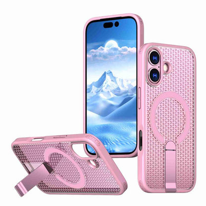 For iPhone 17 Honeycomb Cooling MagSafe Holder Phone Case(Pink) - iPhone 17 Cases by buy2fix | Online Shopping UK | buy2fix