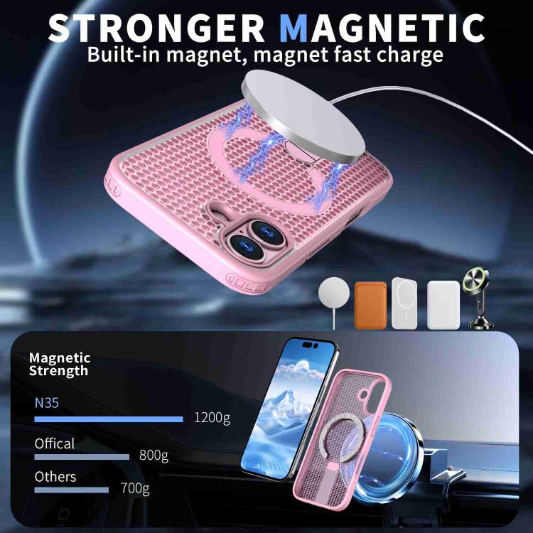 For iPhone 17 Honeycomb Cooling MagSafe Holder Phone Case(Pink) - iPhone 17 Cases by buy2fix | Online Shopping UK | buy2fix