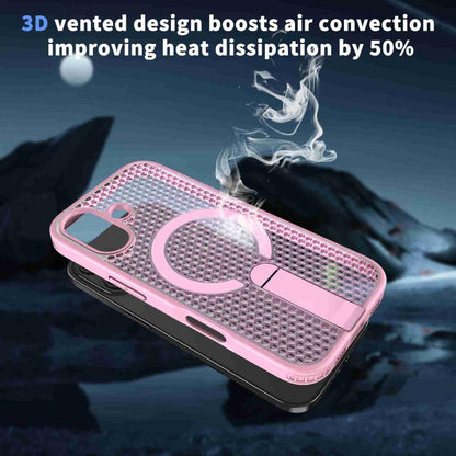 For iPhone 17 Honeycomb Cooling MagSafe Holder Phone Case(Pink) - iPhone 17 Cases by buy2fix | Online Shopping UK | buy2fix