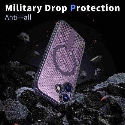 For iPhone 17 Honeycomb Cooling MagSafe Holder Phone Case(Purple) - iPhone 17 Cases by buy2fix | Online Shopping UK | buy2fix