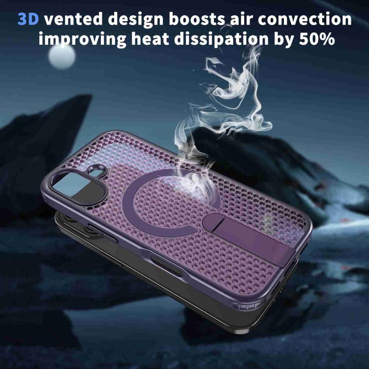 For iPhone 17 Honeycomb Cooling MagSafe Holder Phone Case(Purple) - iPhone 17 Cases by buy2fix | Online Shopping UK | buy2fix