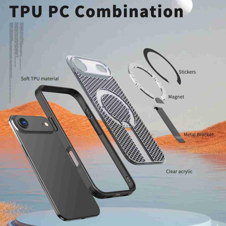 For iPhone Air Honeycomb Cooling MagSafe Holder Phone Case(Black) - iPhone Air Cases by buy2fix | Online Shopping UK | buy2fix