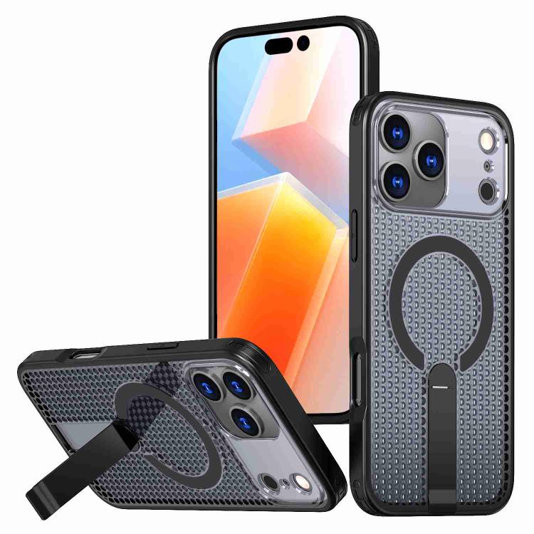 For iPhone 17 Pro Max Honeycomb Cooling MagSafe Holder Phone Case(Black) - iPhone 17 Pro Max Cases by buy2fix | Online Shopping UK | buy2fix