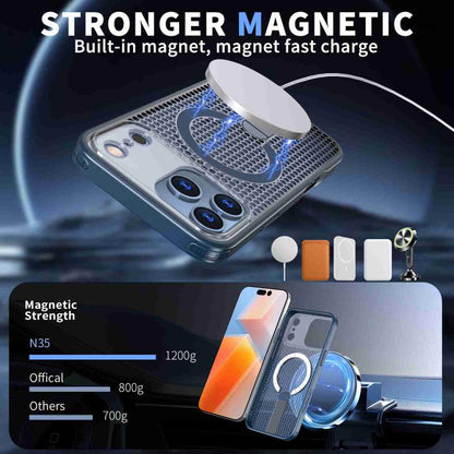 For iPhone 17 Pro Max Honeycomb Cooling MagSafe Holder Phone Case(Blue) - iPhone 17 Pro Max Cases by buy2fix | Online Shopping UK | buy2fix
