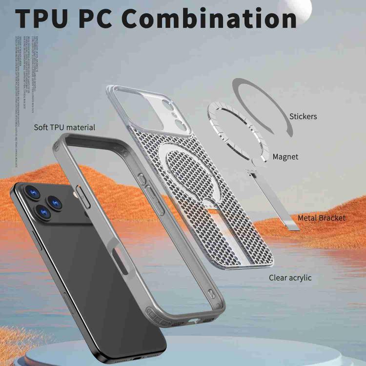 For iPhone 17 Pro Max Honeycomb Cooling MagSafe Holder Phone Case(Titanium Grey) - iPhone 17 Pro Max Cases by buy2fix | Online Shopping UK | buy2fix