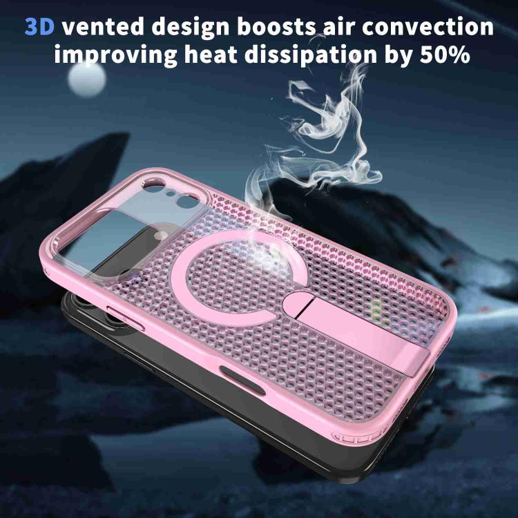 For iPhone 17 Pro Max Honeycomb Cooling MagSafe Holder Phone Case(Pink) - iPhone 17 Pro Max Cases by buy2fix | Online Shopping UK | buy2fix
