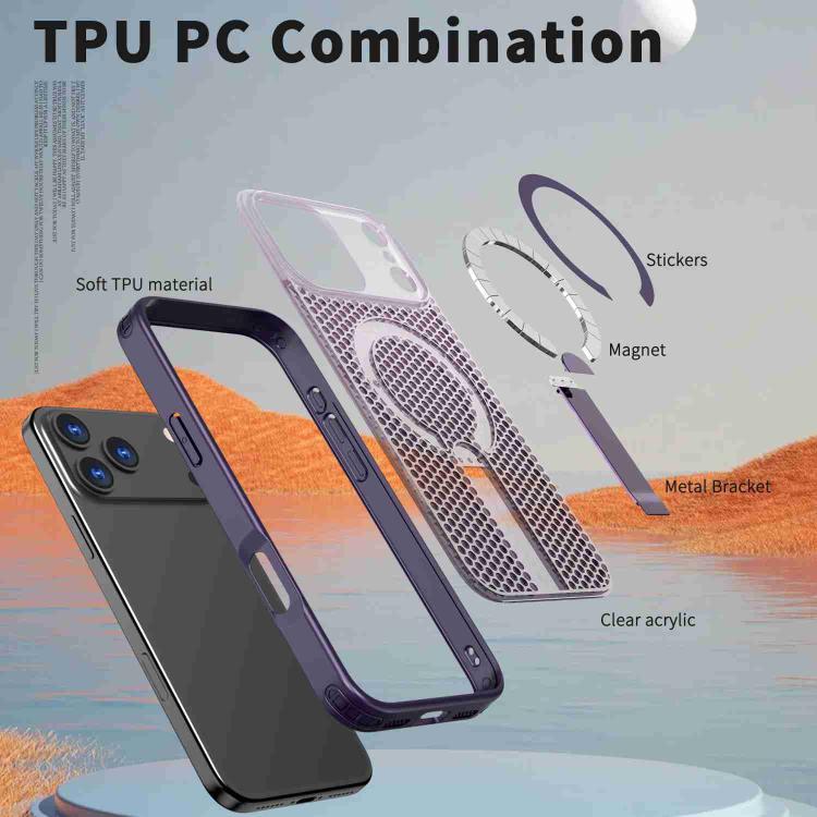 For iPhone 17 Pro Max Honeycomb Cooling MagSafe Holder Phone Case(Purple) - iPhone 17 Pro Max Cases by buy2fix | Online Shopping UK | buy2fix