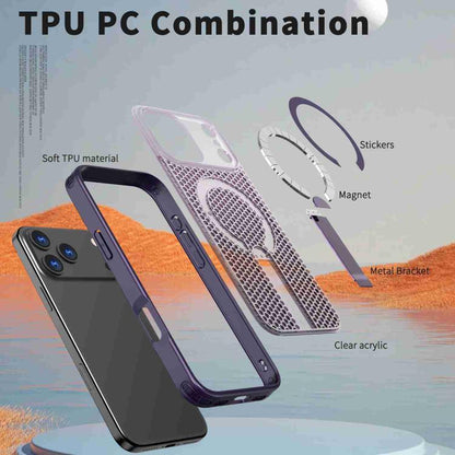 For iPhone 17 Pro Max Honeycomb Cooling MagSafe Holder Phone Case(Purple) - iPhone 17 Pro Max Cases by buy2fix | Online Shopping UK | buy2fix