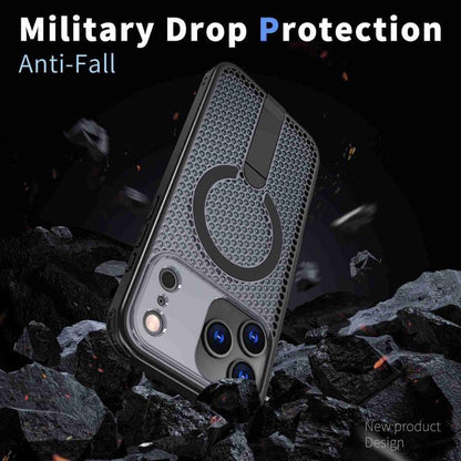 For iPhone 17 Pro Honeycomb Cooling MagSafe Holder Phone Case(Black) - iPhone 17 Pro Cases by buy2fix | Online Shopping UK | buy2fix