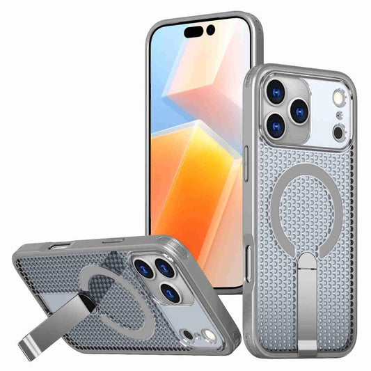 For iPhone 17 Pro Honeycomb Cooling MagSafe Holder Phone Case(Titanium Grey) - iPhone 17 Pro Cases by buy2fix | Online Shopping UK | buy2fix