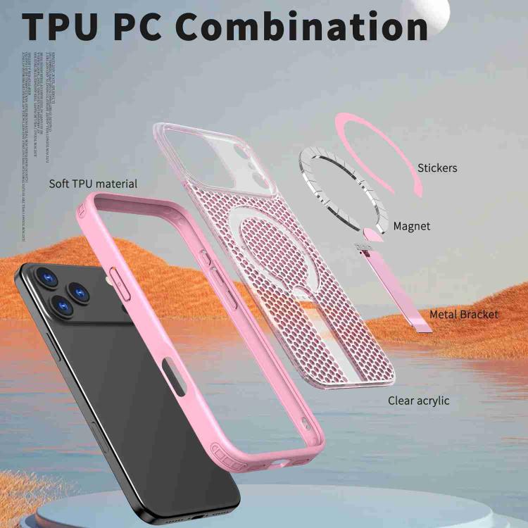 For iPhone 17 Pro Honeycomb Cooling MagSafe Holder Phone Case(Pink) - iPhone 17 Pro Cases by buy2fix | Online Shopping UK | buy2fix
