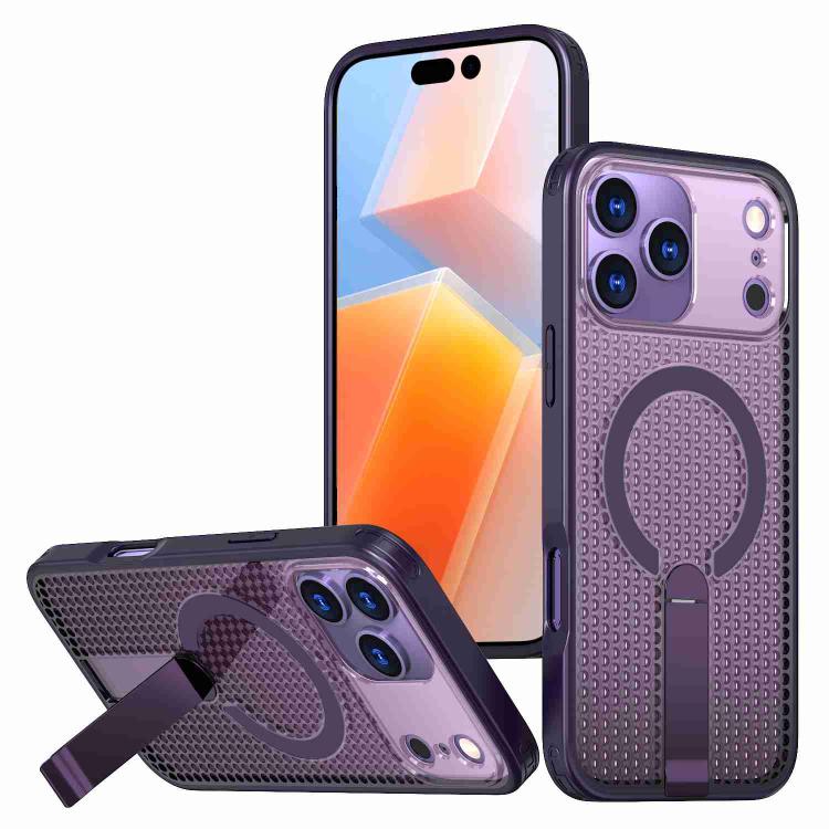 For iPhone 17 Pro Honeycomb Cooling MagSafe Holder Phone Case(Purple) - iPhone 17 Pro Cases by buy2fix | Online Shopping UK | buy2fix