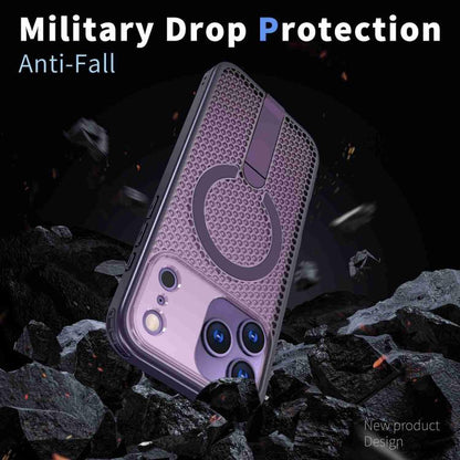For iPhone 17 Pro Honeycomb Cooling MagSafe Holder Phone Case(Purple) - iPhone 17 Pro Cases by buy2fix | Online Shopping UK | buy2fix