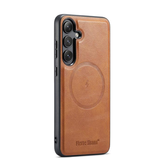 For Samsung Galaxy S25 5G Fierre Shann FS-027 Cowhide Texture MagSafe Magnetic Phone Case(Brown)