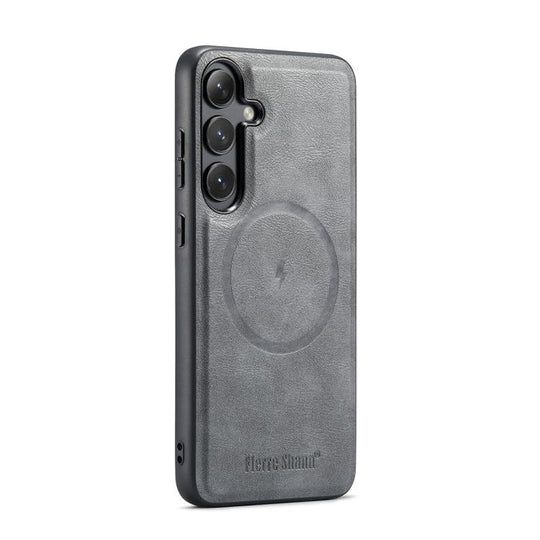 For Samsung Galaxy S25 5G Fierre Shann FS-027 Cowhide Texture MagSafe Magnetic Phone Case(Grey)