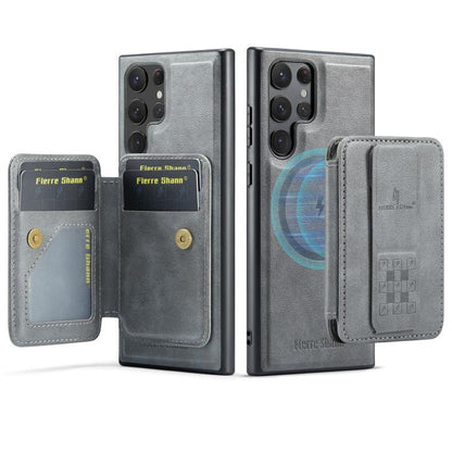 For Samsung Galaxy S25 Ultra 5G Fierre Shann FS028 MagSafe RFID Card Holder Back Phone Case(Grey) - Galaxy S25 Ultra 5G Cases by FIERRE SHANN | Online Shopping UK | buy2fix