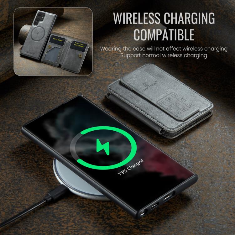 For Samsung Galaxy S25 Ultra 5G Fierre Shann FS028 MagSafe RFID Card Holder Back Phone Case(Grey) - Galaxy S25 Ultra 5G Cases by FIERRE SHANN | Online Shopping UK | buy2fix