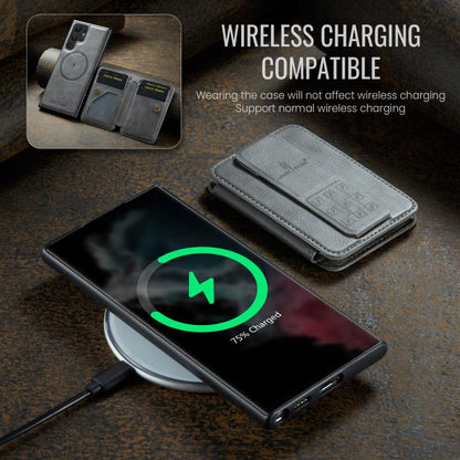 For Samsung Galaxy S25 Ultra 5G Fierre Shann FS028 MagSafe RFID Card Holder Back Phone Case(Grey) - Galaxy S25 Ultra 5G Cases by FIERRE SHANN | Online Shopping UK | buy2fix