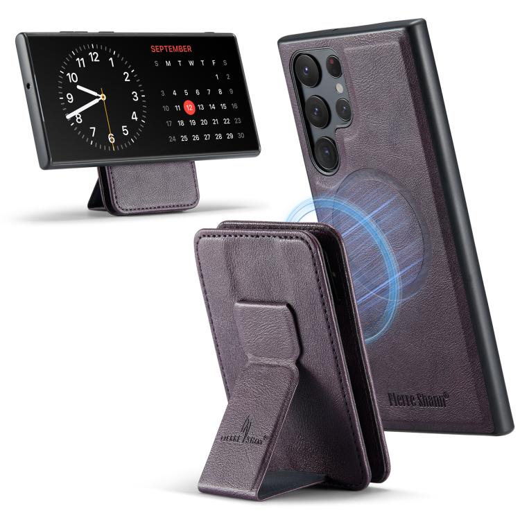 For Samsung Galaxy S25 Ultra 5G Fierre Shann FS028 MagSafe RFID Card Holder Back Phone Case(Purple) - Galaxy S25 Ultra 5G Cases by FIERRE SHANN | Online Shopping UK | buy2fix