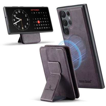 For Samsung Galaxy S25 Ultra 5G Fierre Shann FS028 MagSafe RFID Card Holder Back Phone Case(Purple) - Galaxy S25 Ultra 5G Cases by FIERRE SHANN | Online Shopping UK | buy2fix