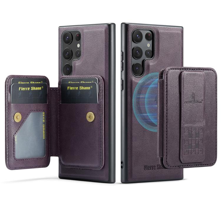 For Samsung Galaxy S25 Ultra 5G Fierre Shann FS028 MagSafe RFID Card Holder Back Phone Case(Purple) - Galaxy S25 Ultra 5G Cases by FIERRE SHANN | Online Shopping UK | buy2fix
