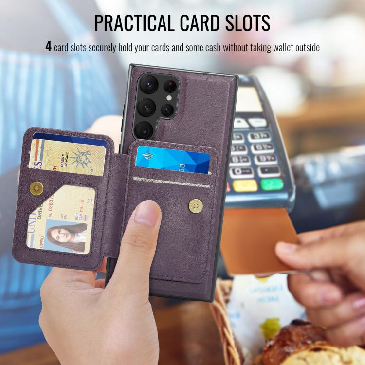 For Samsung Galaxy S25 Ultra 5G Fierre Shann FS028 MagSafe RFID Card Holder Back Phone Case(Purple) - Galaxy S25 Ultra 5G Cases by FIERRE SHANN | Online Shopping UK | buy2fix